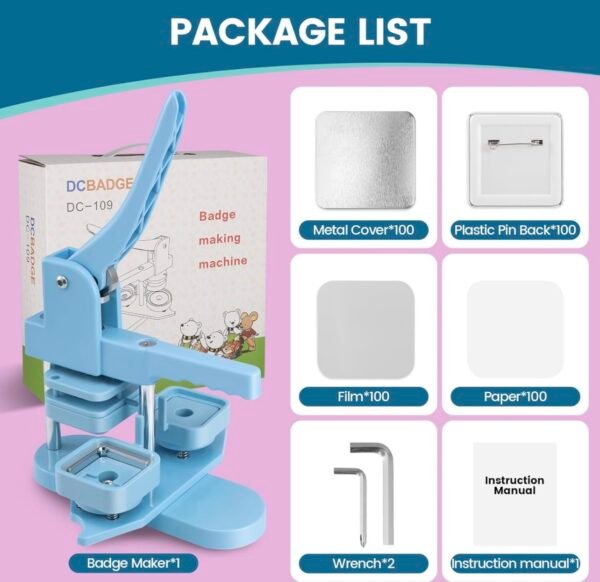 50x50mm Square Badge Button Maker – Hand Press Machine for DIY Pins, Buttons, and Refrigerator Magnets - Image 4