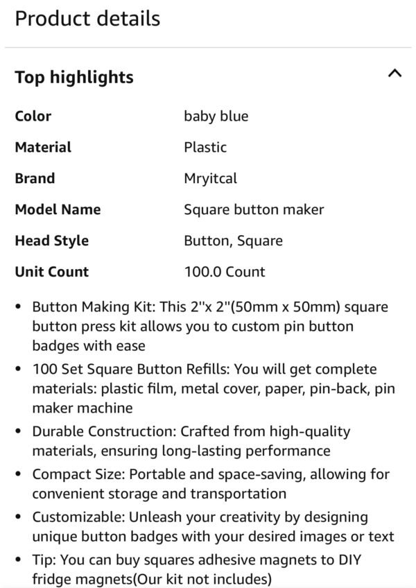 50x50mm Square Badge Button Maker – Hand Press Machine for DIY Pins, Buttons, and Refrigerator Magnets - Image 5